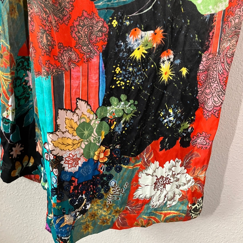 ANTHROPOLOGIE Satin Wide Leg Pants 8 Asian Chinoiserie Print Patchwork Artsy - Picture 11 of 13